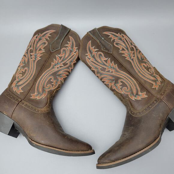 Brazos Boots Women Size 7 Cowboy Brown Almond Toe Western Slip Resistant - Picture 1 of 12